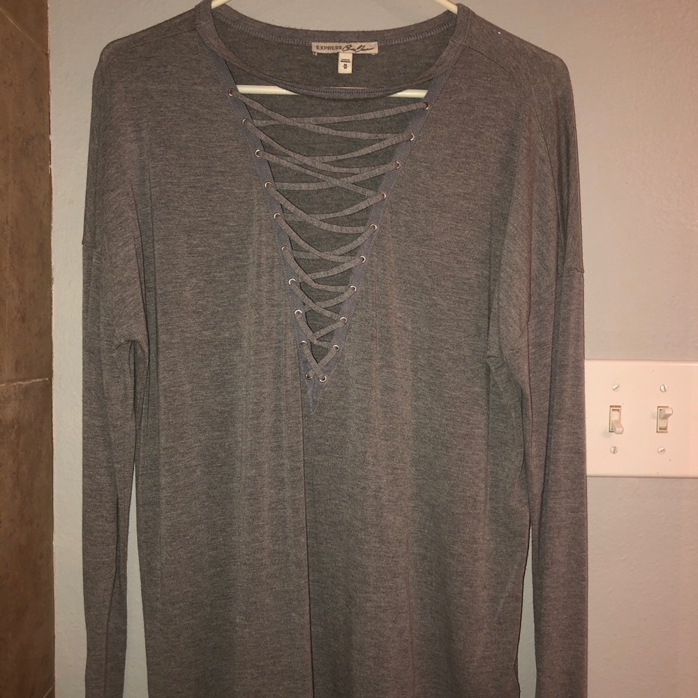Long Sleeve Lace Up T Shirt